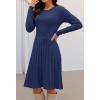 MEROKEETY Women’s 2025 Long Sleeve Mini Sweater Dress Crewneck Ribbed Knit A Line Pleated Swing Short Dresses(Navy)