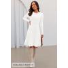 MEROKEETY Women’s 2025 Long Sleeve Mini Sweater Dress Crewneck Ribbed Knit A Line Pleated Swing Short Dresses(White)