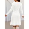 MEROKEETY Women’s 2025 Long Sleeve Mini Sweater Dress Crewneck Ribbed Knit A Line Pleated Swing Short Dresses(White)