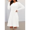 MEROKEETY Women’s 2025 Long Sleeve Mini Sweater Dress Crewneck Ribbed Knit A Line Pleated Swing Short Dresses(White)
