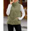 MEROKEETY Womens 2025 Puffer Vest Sleeveless Zip Up Quilted Coat Stand Collar Gilet Jacket With Pockets(Peagreen)
