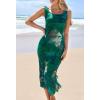 MEROKEETY Women’s 2025 Summer Floral Midi Dress Casual Flowy Mesh Boho Vacation Beach Sundress(Green)