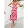 MEROKEETY Women’s 2025 Summer Floral Midi Dress Casual Flowy Mesh Boho Vacation Beach Sundress(Pink)
