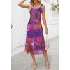 MEROKEETY Women’s 2025 Summer Floral Midi Dress Casual Flowy Mesh Boho Vacation Beach Sundress(Plum)
