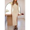 MEROKEETY Women’s 2026 Long Sleeve Bodycon Sweater Dress Fall Winter Crew Neck Ribbed Knit Maxi Dresses(Apricot)