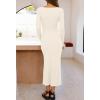MEROKEETY Women’s 2026 Long Sleeve Bodycon Sweater Dress Fall Winter Crew Neck Ribbed Knit Maxi Dresses(Beige)
