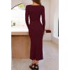 MEROKEETY Women’s 2026 Long Sleeve Bodycon Sweater Dress Fall Winter Crew Neck Ribbed Knit Maxi Dresses(Burgundy)