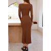 MEROKEETY Women’s 2026 Long Sleeve Bodycon Sweater Dress Fall Winter Crew Neck Ribbed Knit Maxi Dresses(Chocolate)