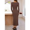 MEROKEETY Women’s 2026 Long Sleeve Bodycon Sweater Dress Fall Winter Crew Neck Ribbed Knit Maxi Dresses(Coffee)