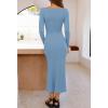 MEROKEETY Women’s 2026 Long Sleeve Bodycon Sweater Dress Fall Winter Crew Neck Ribbed Knit Maxi Dresses(Gray Blue)