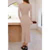 MEROKEETY Women’s 2026 Long Sleeve Bodycon Sweater Dress Fall Winter Crew Neck Ribbed Knit Maxi Dresses(Khaki)