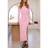 MEROKEETY Women’s 2026 Long Sleeve Bodycon Sweater Dress Fall Winter Crew Neck Ribbed Knit Maxi Dresses(Light Pink)