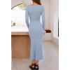 MEROKEETY Women’s 2026 Long Sleeve Bodycon Sweater Dress Fall Winter Crew Neck Ribbed Knit Maxi Dresses(Lightblue)