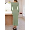 MEROKEETY Women’s 2026 Long Sleeve Bodycon Sweater Dress Fall Winter Crew Neck Ribbed Knit Maxi Dresses(Lightgreen)