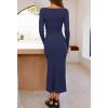 MEROKEETY Women’s 2026 Long Sleeve Bodycon Sweater Dress Fall Winter Crew Neck Ribbed Knit Maxi Dresses(Navy)