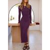 MEROKEETY Women’s 2026 Long Sleeve Bodycon Sweater Dress Fall Winter Crew Neck Ribbed Knit Maxi Dresses(Plum)