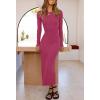 MEROKEETY Women’s 2026 Long Sleeve Bodycon Sweater Dress Fall Winter Crew Neck Ribbed Knit Maxi Dresses(Rose)