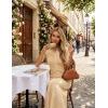 MEROKEETY Women’s 2026 Spring Ribbed Maxi Dress Summer V Neck Button Short Sleeve Slim Fit Bodycon Knit Sweater Dresses(Apricot)