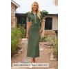 MEROKEETY Women’s 2026 Spring Ribbed Maxi Dress Summer V Neck Button Short Sleeve Slim Fit Bodycon Knit Sweater Dresses(Armygreen)