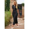 MEROKEETY Women’s 2026 Spring Ribbed Maxi Dress Summer V Neck Button Short Sleeve Slim Fit Bodycon Knit Sweater Dresses(Black)