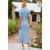 MEROKEETY Women’s 2026 Spring Ribbed Maxi Dress Summer V Neck Button Short Sleeve Slim Fit Bodycon Knit Sweater Dresses(Blue)