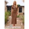 MEROKEETY Women’s 2026 Spring Ribbed Maxi Dress Summer V Neck Button Short Sleeve Slim Fit Bodycon Knit Sweater Dresses(Chocolate)