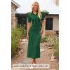 MEROKEETY Women’s 2026 Spring Ribbed Maxi Dress Summer V Neck Button Short Sleeve Slim Fit Bodycon Knit Sweater Dresses(Darkgreen)