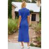 MEROKEETY Women’s 2026 Spring Ribbed Maxi Dress Summer V Neck Button Short Sleeve Slim Fit Bodycon Knit Sweater Dresses(Kleinblue)