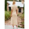 MEROKEETY Women’s 2026 Spring Ribbed Maxi Dress Summer V Neck Button Short Sleeve Slim Fit Bodycon Knit Sweater Dresses(Lightapricot)