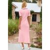 MEROKEETY Women’s 2026 Spring Ribbed Maxi Dress Summer V Neck Button Short Sleeve Slim Fit Bodycon Knit Sweater Dresses(Lightpink)