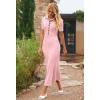 MEROKEETY Women’s 2026 Spring Ribbed Maxi Dress Summer V Neck Button Short Sleeve Slim Fit Bodycon Knit Sweater Dresses(Lightpink)