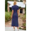 MEROKEETY Women’s 2026 Spring Ribbed Maxi Dress Summer V Neck Button Short Sleeve Slim Fit Bodycon Knit Sweater Dresses(Navy)
