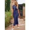 MEROKEETY Women’s 2026 Spring Ribbed Maxi Dress Summer V Neck Button Short Sleeve Slim Fit Bodycon Knit Sweater Dresses(Navy)