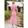 MEROKEETY Women’s 2026 Spring Ribbed Maxi Dress Summer V Neck Button Short Sleeve Slim Fit Bodycon Knit Sweater Dresses(Pink)