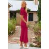 MEROKEETY Women’s 2026 Spring Ribbed Maxi Dress Summer V Neck Button Short Sleeve Slim Fit Bodycon Knit Sweater Dresses(Red)