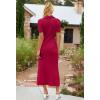 MEROKEETY Women’s 2026 Spring Ribbed Maxi Dress Summer V Neck Button Short Sleeve Slim Fit Bodycon Knit Sweater Dresses(Red)