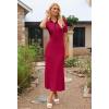 MEROKEETY Women’s 2026 Spring Ribbed Maxi Dress Summer V Neck Button Short Sleeve Slim Fit Bodycon Knit Sweater Dresses(Red)