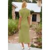 MEROKEETY Women’s 2026 Spring Ribbed Maxi Dress Summer V Neck Button Short Sleeve Slim Fit Bodycon Knit Sweater Dresses(Seagrass)