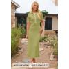 MEROKEETY Women’s 2026 Spring Ribbed Maxi Dress Summer V Neck Button Short Sleeve Slim Fit Bodycon Knit Sweater Dresses(Seagrass)