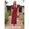 MEROKEETY Women’s 2026 Spring Ribbed Maxi Dress Summer V Neck Button Short Sleeve Slim Fit Bodycon Knit Sweater Dresses(Wine)