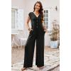 MEROKEETY Women’s 2026 Summer Cap Sleeve Jumpsuits Dressy Casual Deep V Neck Button Onesie Wide Leg Pants Rompers(Black)