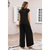 MEROKEETY Women’s 2026 Summer Cap Sleeve Jumpsuits Dressy Casual Deep V Neck Button Onesie Wide Leg Pants Rompers(Black)