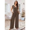 MEROKEETY Women’s 2026 Summer Cap Sleeve Jumpsuits Dressy Casual Deep V Neck Button Onesie Wide Leg Pants Rompers(Coffee)