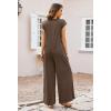 MEROKEETY Women’s 2026 Summer Cap Sleeve Jumpsuits Dressy Casual Deep V Neck Button Onesie Wide Leg Pants Rompers(Coffee)