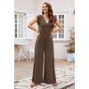 MEROKEETY Women’s 2026 Summer Cap Sleeve Jumpsuits Dressy Casual Deep V Neck Button Onesie Wide Leg Pants Rompers(Coffee)