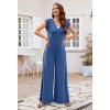 MEROKEETY Women’s 2026 Summer Cap Sleeve Jumpsuits Dressy Casual Deep V Neck Button Onesie Wide Leg Pants Rompers(Dark Blue)