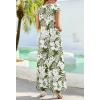 MEROKEETY Women’s 2026 Summer Cap Sleeve Jumpsuits Dressy Casual Deep V Neck Button Onesie Wide Leg Pants Rompers(Greenfloral)