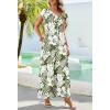 MEROKEETY Women’s 2026 Summer Cap Sleeve Jumpsuits Dressy Casual Deep V Neck Button Onesie Wide Leg Pants Rompers(Greenfloral)