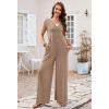 MEROKEETY Women’s 2026 Summer Cap Sleeve Jumpsuits Dressy Casual Deep V Neck Button Onesie Wide Leg Pants Rompers(Khaki)