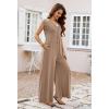 MEROKEETY Women’s 2026 Summer Cap Sleeve Jumpsuits Dressy Casual Deep V Neck Button Onesie Wide Leg Pants Rompers(Khaki)
